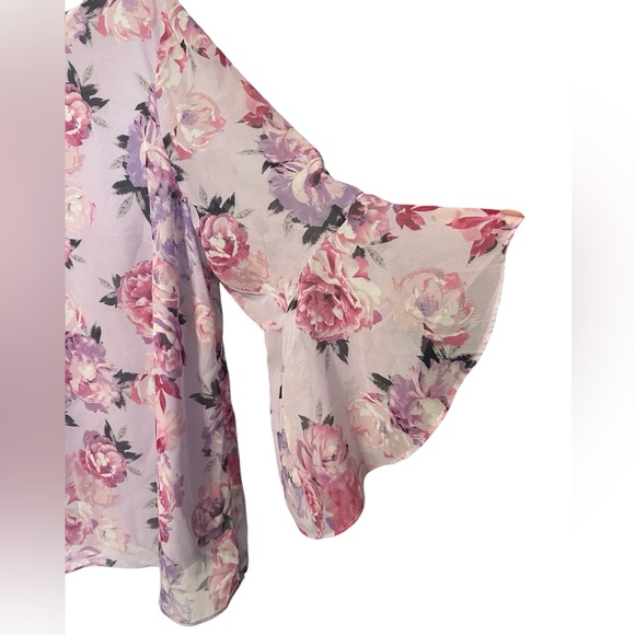Kasper Floral Peony Bell Sleeve Flowy Spring Blouse Women’s Top 1X - Picture 3 of 7